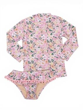 Shade Critters Rashguard Swim Set Size 6 Pink Floral Pom Trim UPF 50+